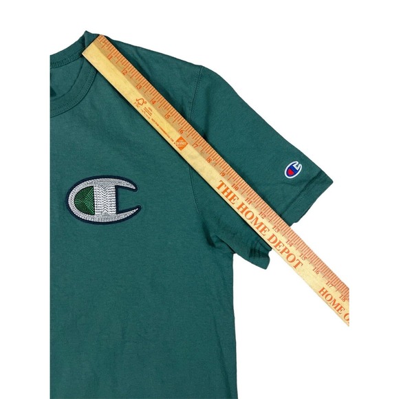 Champion Green Crew‎ Neck Short Sleeve T-shirt Sz M C Logo - Picture 4 of 6